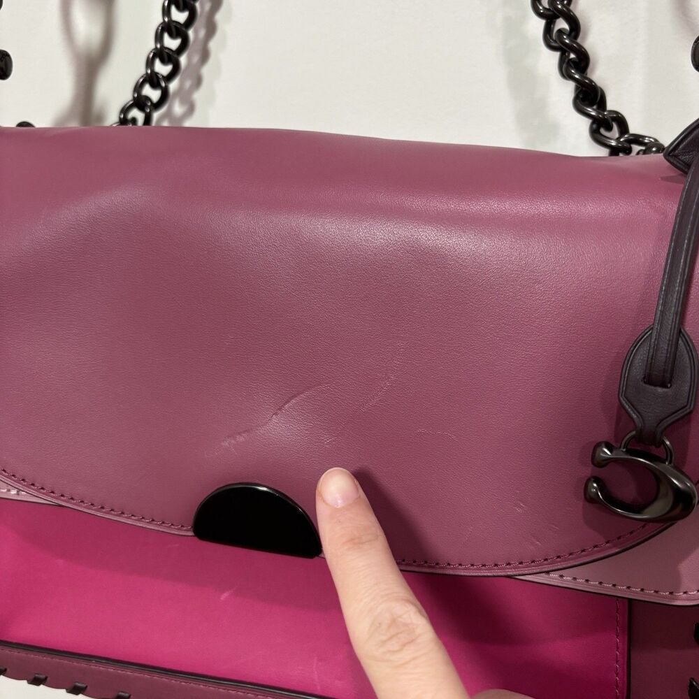 COACH Dreamer Shoulder Bag Pink Colorblock Whipstitch Leather Metal Crossbody - Picture 12 of 12